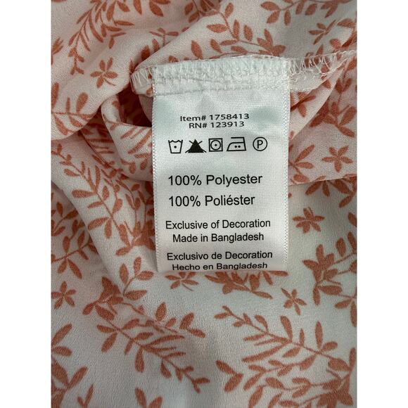 Jachs Girlfriend NY White Brown Floral Blouse Split Neck Pintuck Hem Size M EUC - Picture 6 of 8